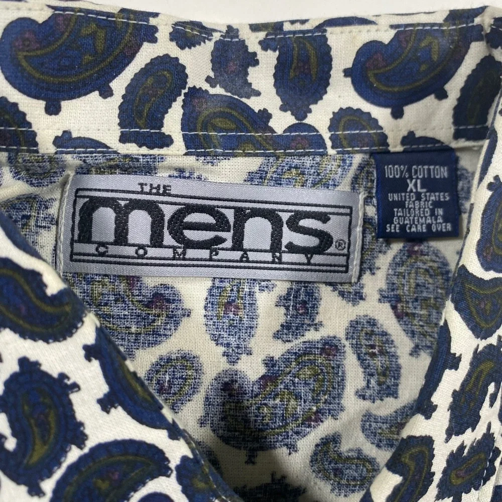 The Mens Company Paisley Button Down Shirt Men XL Blue White Cotton Vintage 2992